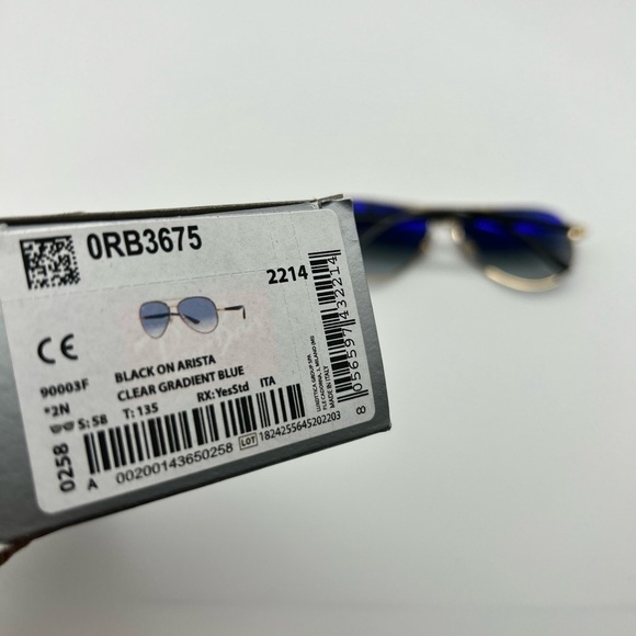 Ray Ban 0RB3675 Black Blue Sunglasses Unisex  Aviator 58mm New - Picture 5 of 13